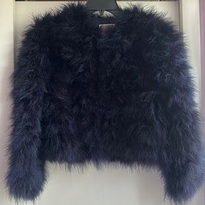 Chelsea28 Midnight Blue Cropped Feather Jacket XS